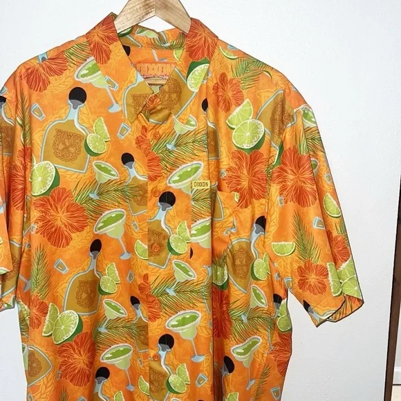 Dixxon The Anejo Short Sleeve Summer Tropical Drinking Alcoha Orange Men's Shirt - Picture 2 of 10